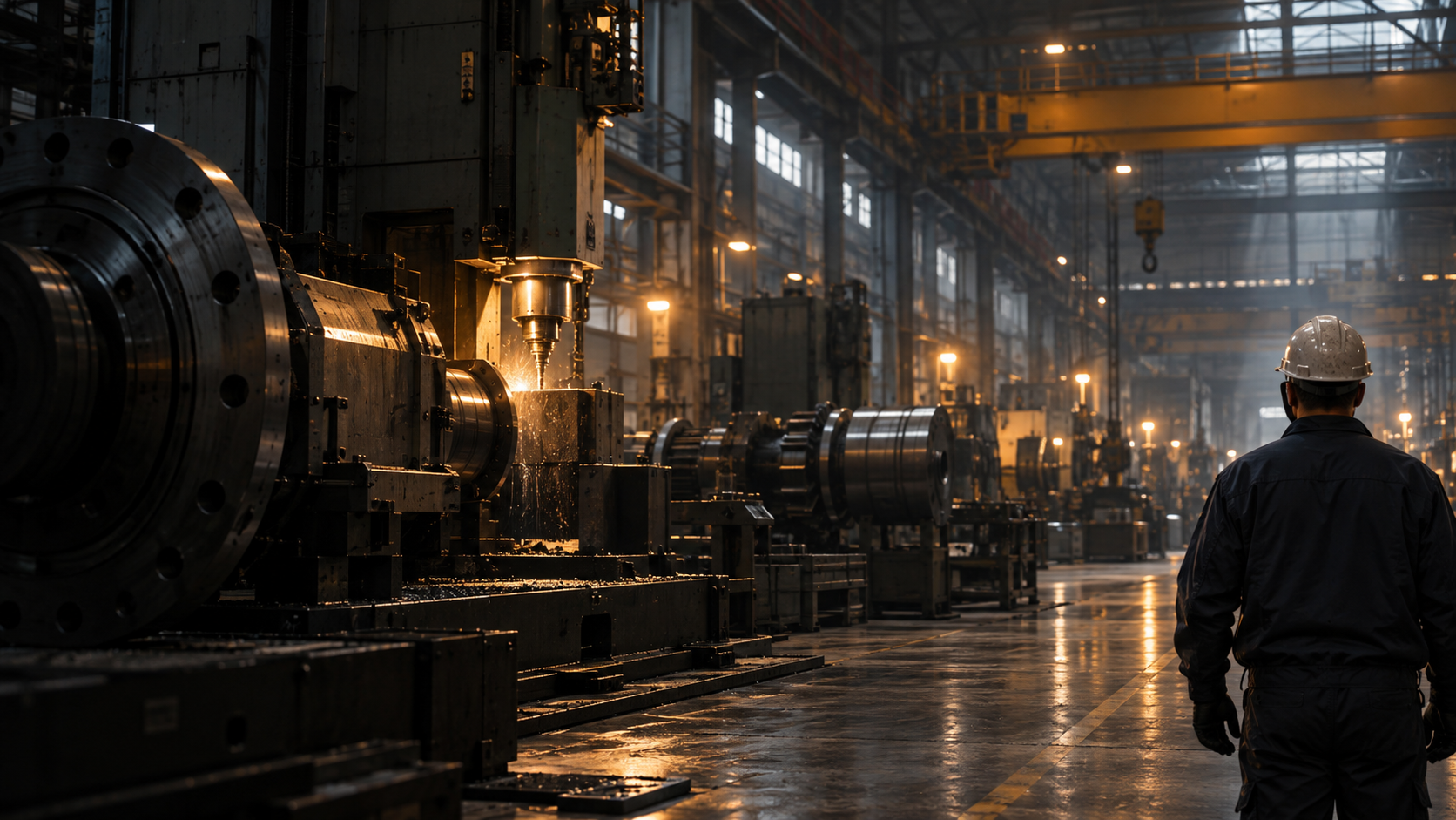 Engineer and equipment in a manufacturing plant