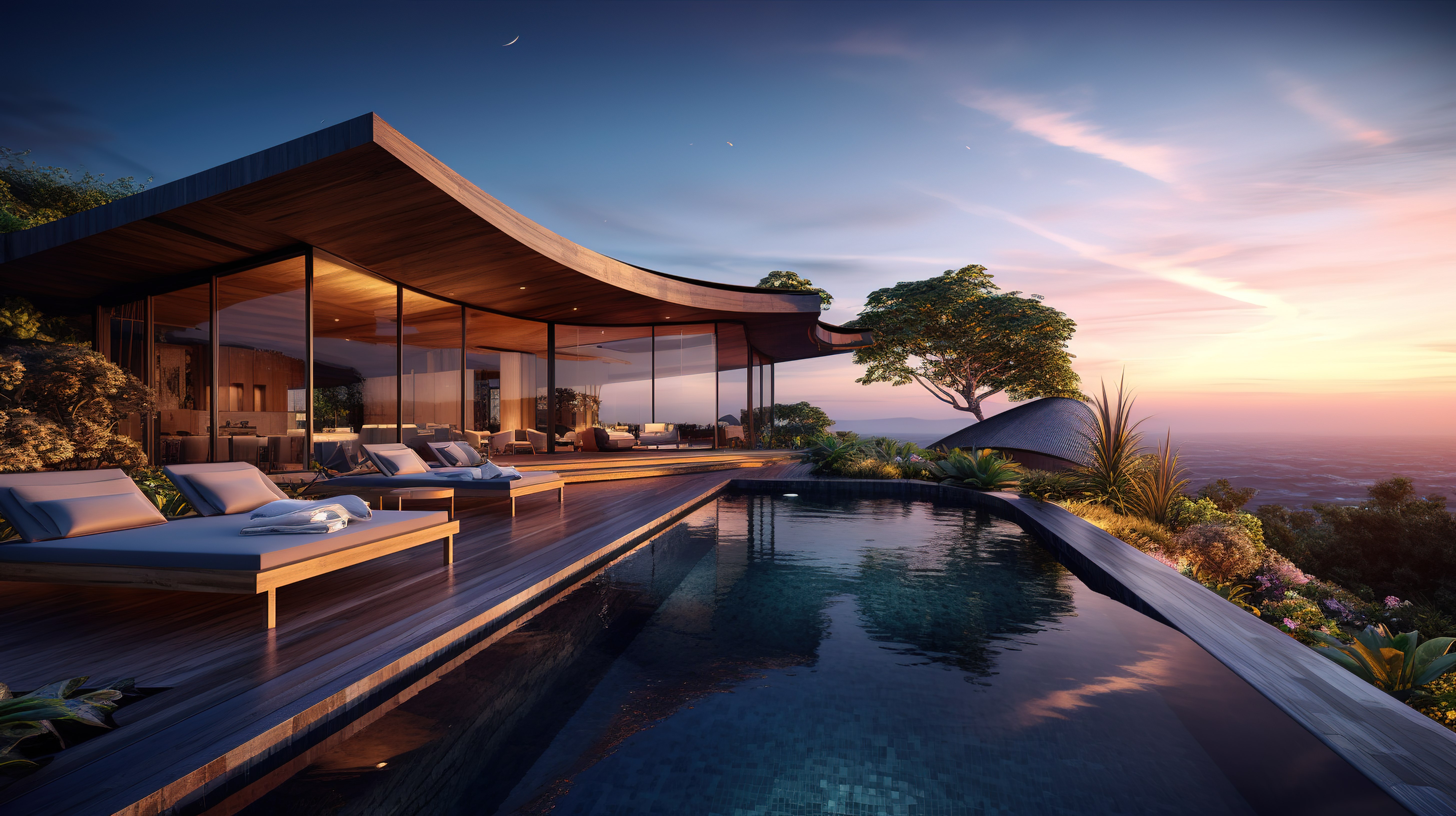 Modern villa with a reflective swimming pool